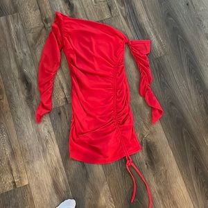 Red ruched dress shein
